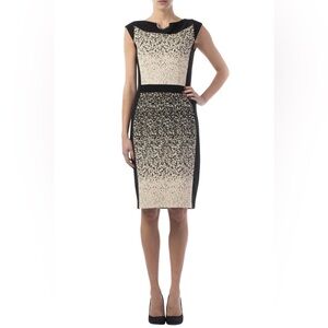 Joseph Ribkoff Cap Sleeve Fitted Sheath Dress Black and Beige